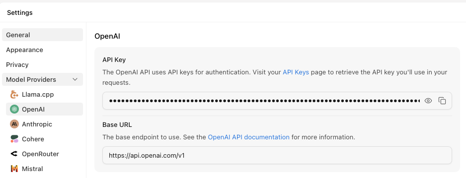 Включить модели OpenAI