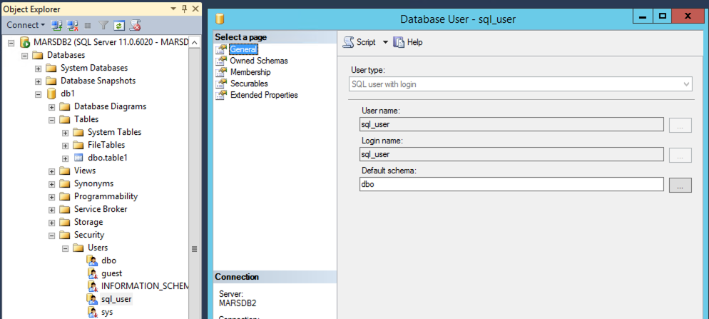 MSSQL database user with login