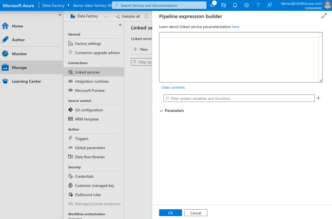 Новый связанный сервис, поле базового URL пустое