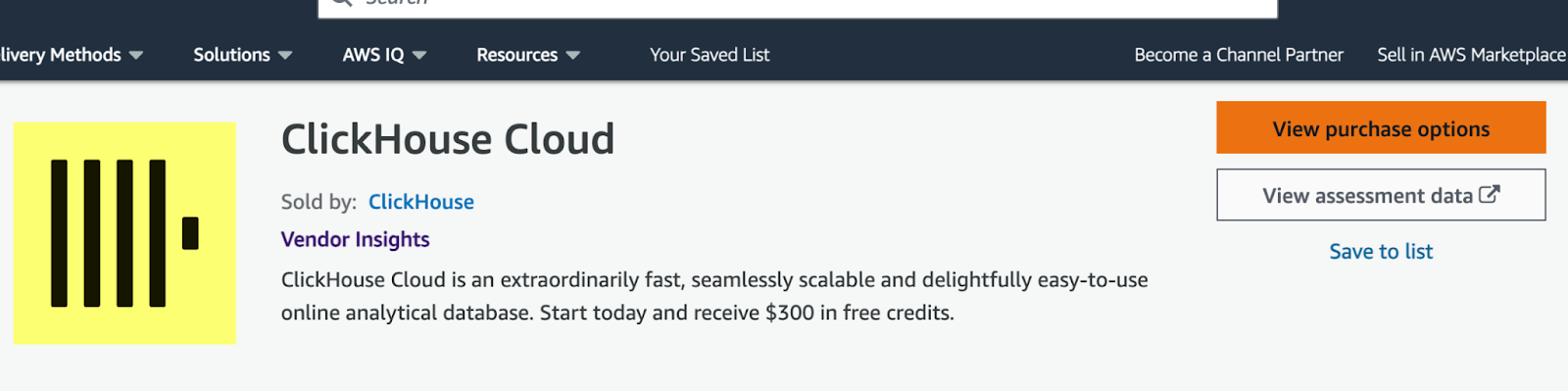 Поиск ClickHouse на AWS Marketplace