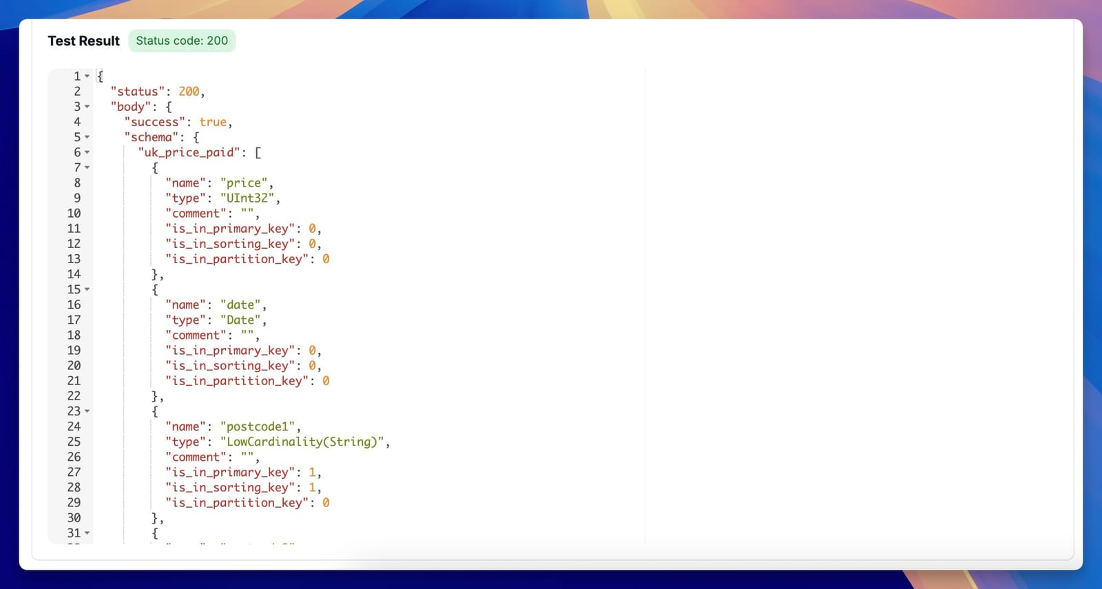 ClickHouse JSON schema in Chartbrew