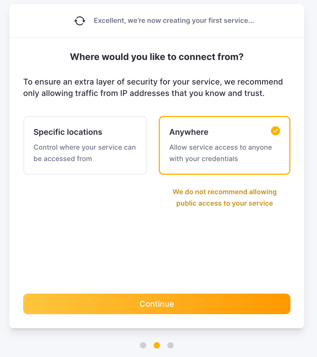 Настройки подключения ClickHouse Cloud, показывающие конфигурацию доступа по IP