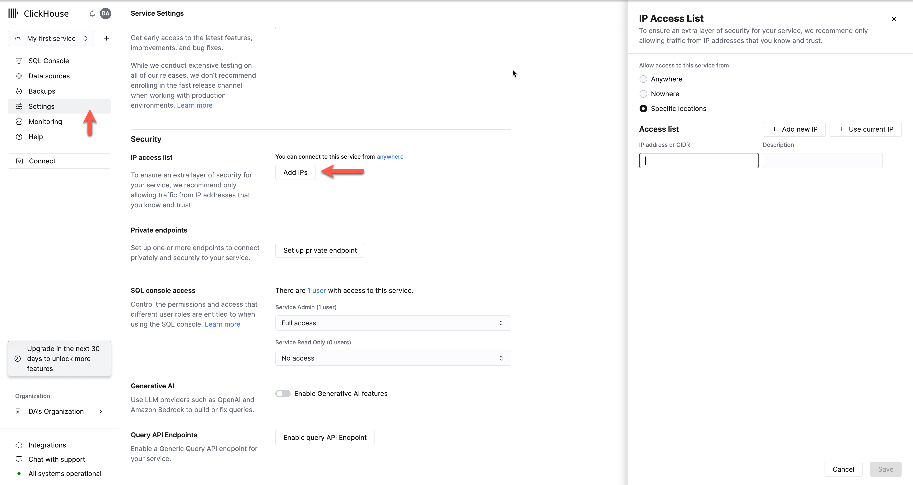 Проверьте, разрешает ли сервис трафик с вашего IP-адреса в списке доступа по IP