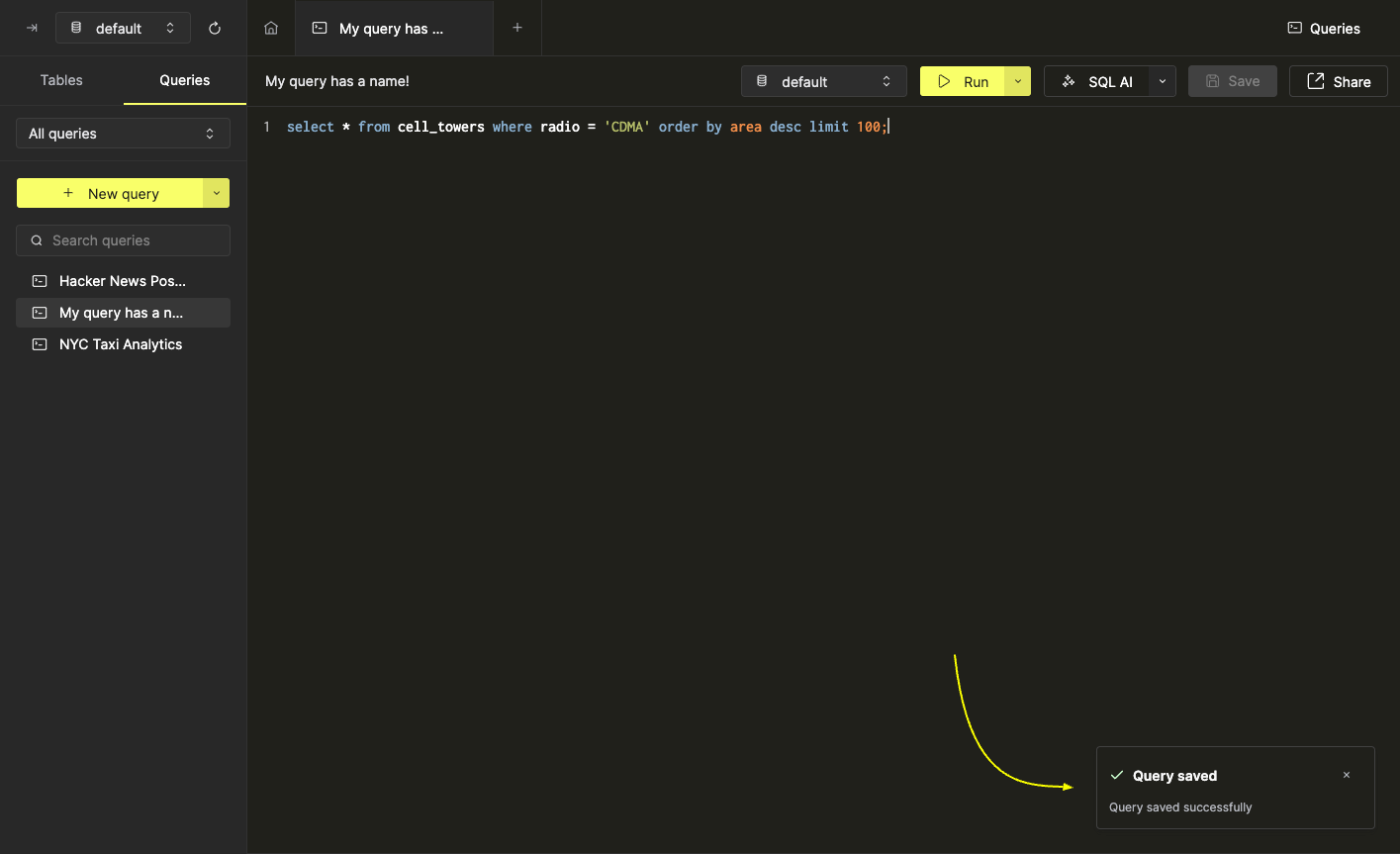 Кнопка �сохранения на панели инструментов редактора запросов